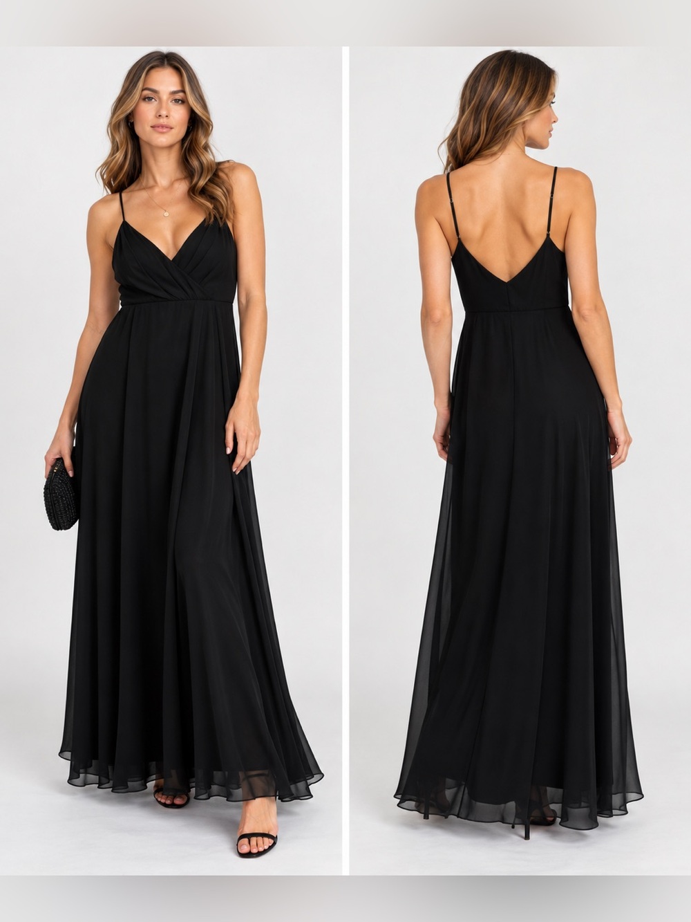 Birdy Grey Kaia Black Chiffon Bridesmaid Formal Maxi Dress Size S